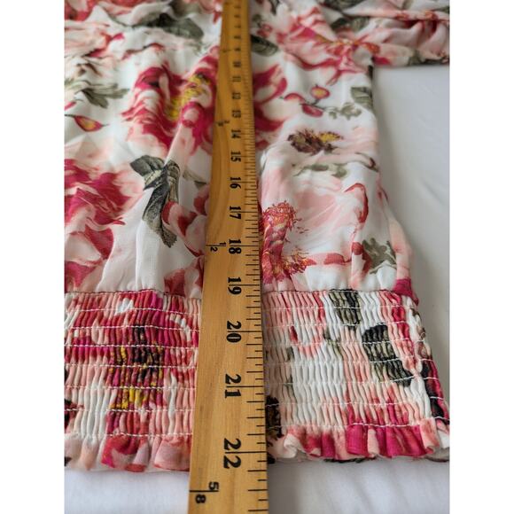 WHBM Womens Pink Garden Floral Sheer Long Balloon Sleeves Top XS Attached Cami - Picture 9 of 9